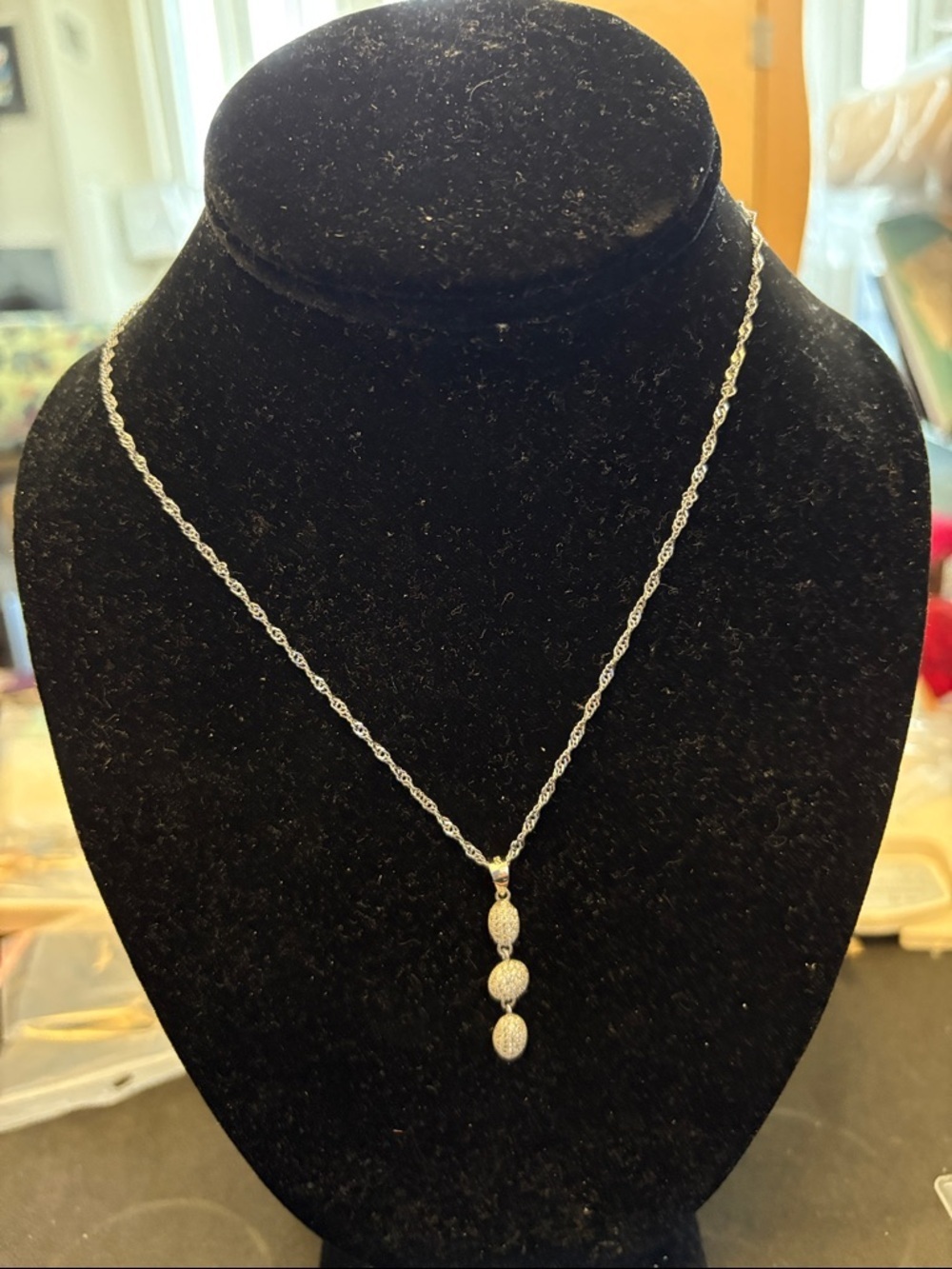 925 Sterling Silver Crystal Drop Pendant And Necklace (Brand New)